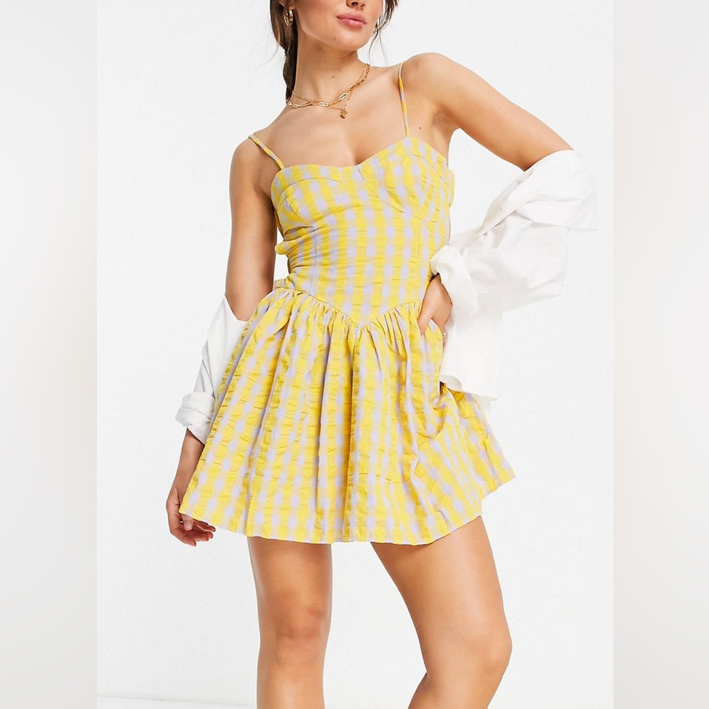 ASOS Purple and yellow open back mini dress